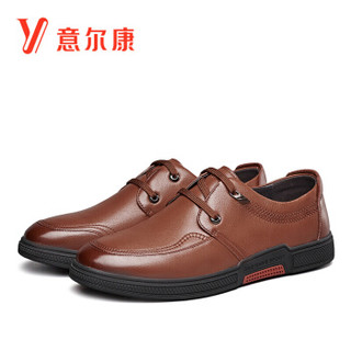 意尔康男鞋系带商务休闲鞋软面牛皮鞋日常舒适单鞋 9511ZE97039W 棕色 39