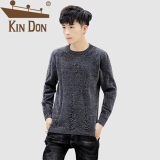 金盾（KIN DON）针织衫 男2019秋季新款休闲百搭韩版潮流时尚圆领打底衫 A303-MY01 深灰色 L