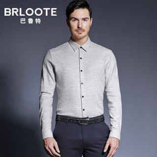 Brloote/巴鲁特羊毛棉衬衫男冬季弹力修身长袖休闲衬衣 黑色 175/96A
