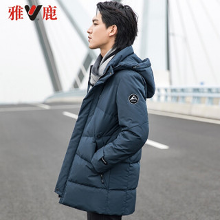 雅鹿中长款羽绒服2019冬季新款商务休闲连帽百搭男士保暖冬装YK67U1130 黑色 XL