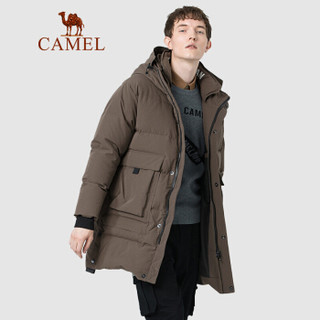 骆驼（CAMEL）男装 2019冬季新款工装羽绒服男韩版潮流中长款连帽白鸭绒外套 D9Y416320 咖啡M