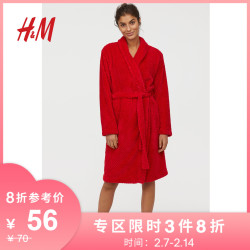Hm 女士睡衣柔软舒适羊羔绒可拆卸腰带红色连帽睡袍 3件 什么值得买