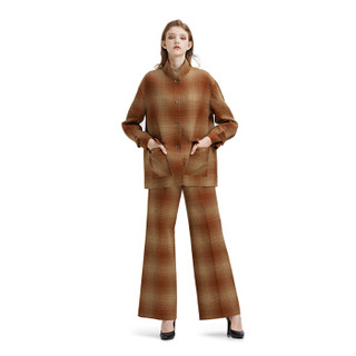 设计师品牌 LUCIEN WANG 棕色渐变格纹羊毛夹克 棕色格纹 S