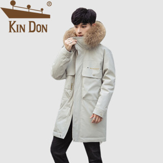 金盾（KIN DON）羽绒服 男2019冬季新款休闲百搭韩版潮流连帽毛领中长款加厚保暖外套 QT708-C837 浅灰色 3XL