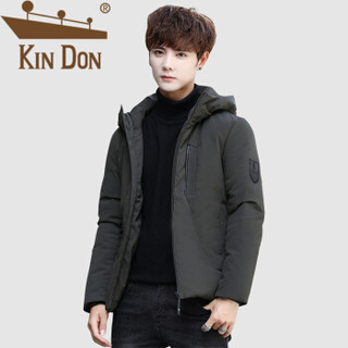 金盾（KIN DON）羽绒服 男2019冬季新款休闲百搭韩版潮流连帽短款加厚保暖外套 A037-YZ005 绿色 2XL