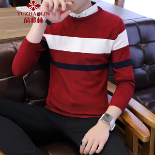 俞兆林（YUZHAOLIN）针织衫 男士时尚衬衫领假两件拼接毛衣211-1-M9130红色2XL