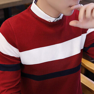 俞兆林（YUZHAOLIN）针织衫 男士时尚衬衫领假两件拼接毛衣211-1-M9130红色2XL