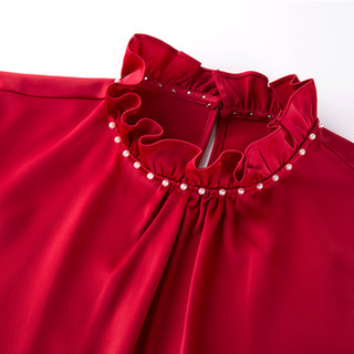 米兰茵（MILANYIN）女装 2019新款秋女工作服正装职业修身荷叶领长袖衬衫 NYml144 红色衬衣 M