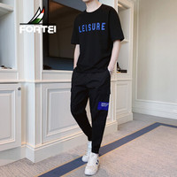 富铤 FORTEI 休闲短裤2019夏季新款时尚休闲运动青少年修身两件套装男 APTZ9231 黑色 4XL