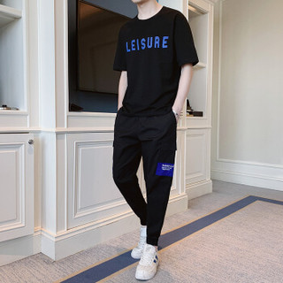 富铤 FORTEI 休闲短裤2019夏季新款时尚休闲运动青少年修身两件套装男 APTZ9231 黑色 4XL