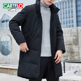 卡帝乐鳄鱼(CARTELO)羽绒服男加厚中长款2019冬季新品男士立领休闲保暖外套男装上衣 黑色 2XL