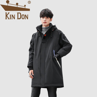 金盾（KIN DON）羽绒服 男2019冬季新款休闲韩版连帽中长款加厚保暖刺绣印花外套 QT708- 6022 黑色 XL