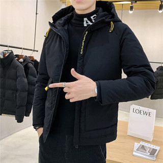 金盾（KIN DON）棉服 男2019冬季新款休闲百搭韩版潮流连帽领口刺绣工装棉衣 305B-M007 黑黄 3XL