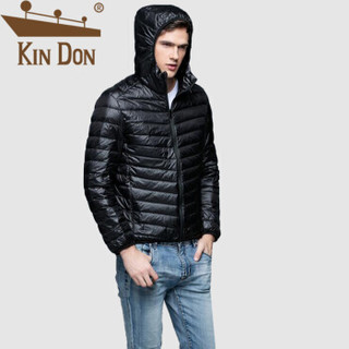 金盾（KIN DON）羽绒服 男2019冬季新款休闲立领运动轻薄保暖加厚柔软连帽短款羽绒服 QT815-F02 黑色 3XL