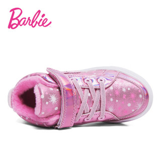芭比 BARBIE 童鞋 女童运动鞋 冬季新款公主休闲鞋 加绒保暖儿童鞋子 2833 粉色 34码