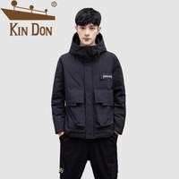 金盾（KIN DON）羽绒服 男2019冬季新款休闲百搭韩版潮流连帽工装加厚保暖外套 QT708-C815 黑色 XL