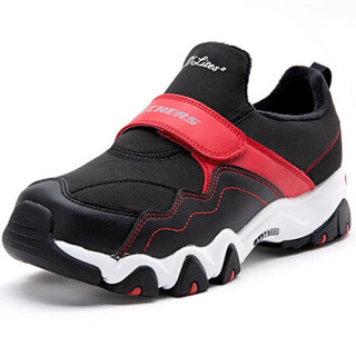 斯凯奇（Skechers）女童加绒加厚熊猫鞋运动鞋魔术贴 664095L 黑色/红色 35