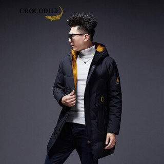 鳄鱼恤（CROCODILE）男士休闲羽绒服 2019冬季新款简约时尚中长款连帽保暖御寒外套 99880089 黑色 185/3XL