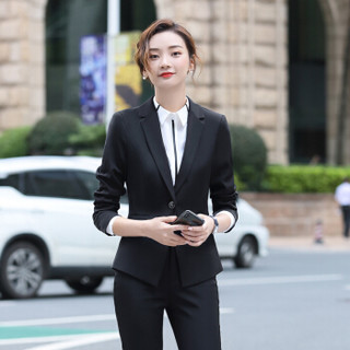 特洛曼职业套装女修身2019秋季新品商务正装面试工作服女士小西装套装YR9990-8781 L