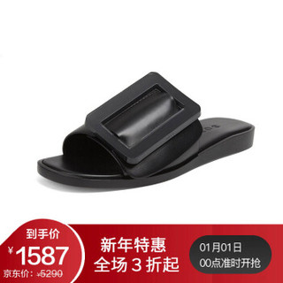 BOYY 女士黑色牛皮平底拖鞋 BUCKLE SANDAL BLACK 36