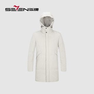 柒牌 SEVEN 羽绒服男2019冬季新品羽绒服休闲都市保暖外套纯鸭绒时尚连帽羽绒上衣 117E70080 灰白195