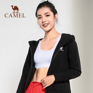 骆驼 CAMEL Y9W1U8607 骆驼女士长袖连帽运动外套  女士修身显瘦透气户外出行瑜伽服饰 黑色 XL