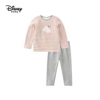 迪士尼 Disney 童装女童加厚保暖长袖家居服秋衣裤套装黄金绒2019冬 DA942AE02 粉灰条 140