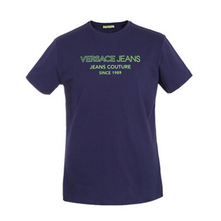 VERSACE JEANS 范思哲 奢侈品 男士深蓝色棉质LOGO圆领短袖T恤 B3GTB73A 36598 221 M码