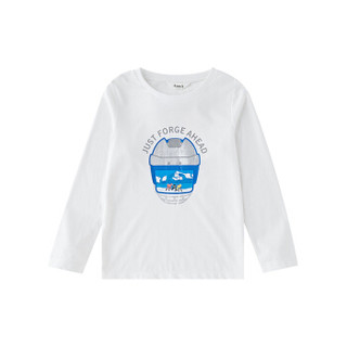 安奈儿童装男童2019秋季新款儿童趣味印花上衣长袖圆领纯棉T恤彗星蓝130