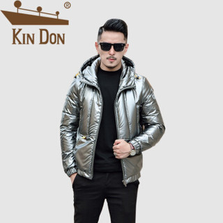 金盾（KIN DON）羽绒服 男2019冬季新款休闲亮面加厚保暖连帽修身外套 QT2009-Y159-2 深灰色 XL