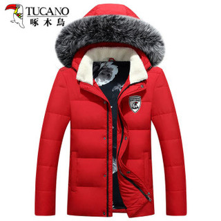 啄木鸟（TUCANO）羽绒服男2019冬季新品经典款连帽轻薄保暖上衣休闲男装外套 红色 3XL