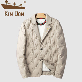 金盾（KIN DON）羽绒服 男2019冬季新款休闲百搭韩版潮流翻领加厚保暖领口刺绣外套 D220-9005 杏色 XL