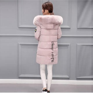 米兰茵（MILANYIN）女装 2019冬季新款棉服女中长加厚韩版修身毛领连帽棉衣NYml434 粉红色 XL