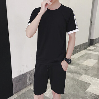富铤 FORTEI 休闲短裤男2019夏季新款时尚潮流简约韩版青少年运动两件套装 RK838 黑色 XL