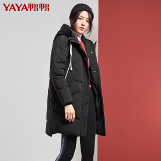 鸭鸭（YAYA）羽绒服女中长款直筒连帽休闲宽松女装外套 B-521310 大红 175