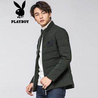 花花公子 PLAYBOY 2019秋冬新款长袖男士羽绒服90白鸭绒潮流修身时尚运动休闲外套男 68880502 军绿 180/2XL