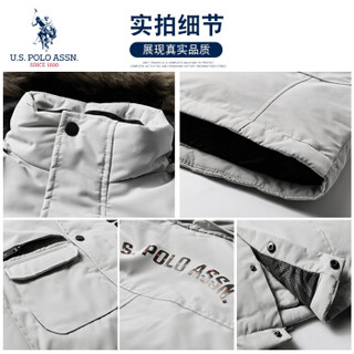 U.S. POLO ASSN. 羽绒服 2019秋冬季新品加厚中长款宽松可拆卸帽子外套保暖大衣男装 6194117030 黑色 2XL