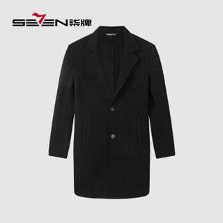 柒牌 SEVEN 大衣男2019冬季新品绵羊毛西服大衣外套时尚简约外套男士西装外套 117D70100 黑色190