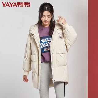 鸭鸭（YAYA）羽绒服女中长款直筒连帽宽松时尚韩版女装外套 B-521322 奶油黄 155