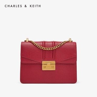 CHARLES&KEITH酒神包CK2-20160069时尚女式复古链条锁扣单肩包斜挎包 红色