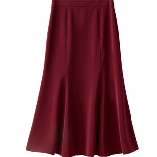 尚都比拉缎面梭织半身裙女2019女装新品纯色时尚鱼尾长裙 193Q1925964 酒红色 XS
