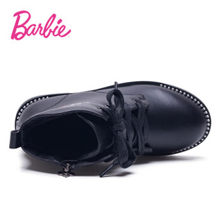 芭比 BARBIE 童鞋 女童靴子2019冬季新款公主时尚小短靴加绒儿童真皮马丁靴 2810 黑色 30码