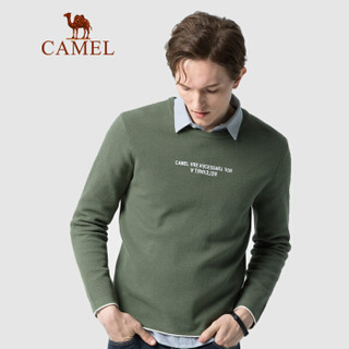 骆驼（CAMEL）男装 2019秋季新款圆领毛衣男撞色日常休闲长袖针织衫男 D9H256250 草绿_XL