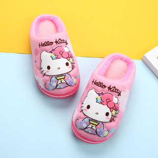 Hello Kitty 儿童棉拖鞋 凯蒂猫女童卡通舒适软底防滑保暖棉鞋   中童粉色210码 1775