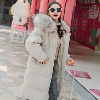 AUDDE 2019冬季新款女装新品棉服女中长款韩版宽松外套棉衣 WLPZJBK01A （0023款）灰蓝色+灰白毛领 S