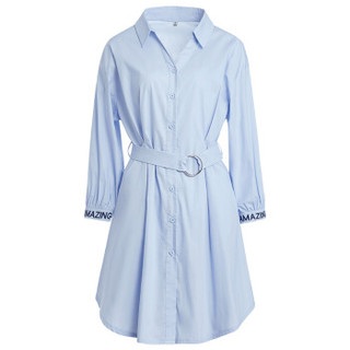 雅鹿 YB00127001 春夏港味性感衬衫女长袖中长款时尚仙束腰 蓝色 S