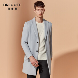 Brloote/巴鲁特男士100%羊毛呢大衣男修身中长款风衣秋冬呢子外套 黑色 175/96A