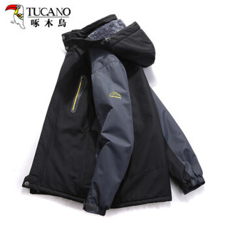 啄木鸟（TUCANO）棉服男2019秋冬新款加绒保暖户外登山服冲锋衣可卸帽防寒服棉衣男外套 黑色 3XL