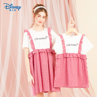迪士尼（DISNEY）睡裙女夏格子套装吊带家居服萝莉风睡衣 拼接款（白色+红色）L