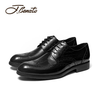 宾度（J.Benato）男士商务布洛克英伦系带结婚正装皮鞋 7D551 黑色 38